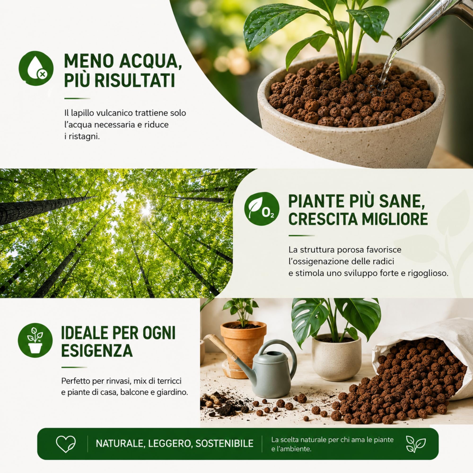 CLOROPHILLA Vulkanischer Lapillo für Pflanzen, 3/5 mm, verbessert Drainage und Zusammensetzung des Substrats, ideal für Bonsai, Sukkulenten und Garten – Made in Italy (50 Liter)