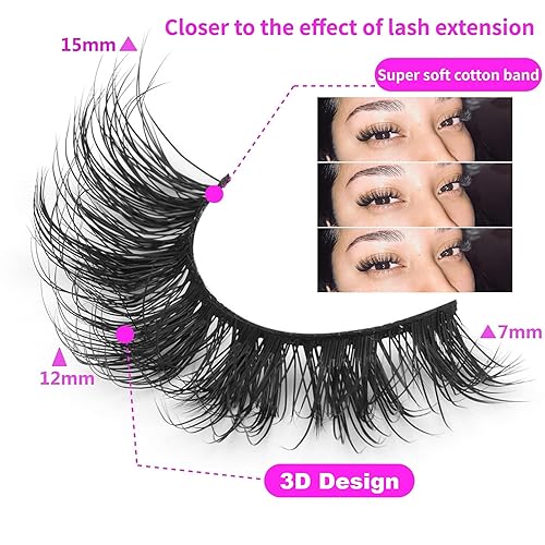 Miniatura 4 de Geeneiya Pestañas postizas de visón finas, pestañas de ojo de gato, aspecto natural, tira 3D, paquete de pestañas postizas de larga duración,