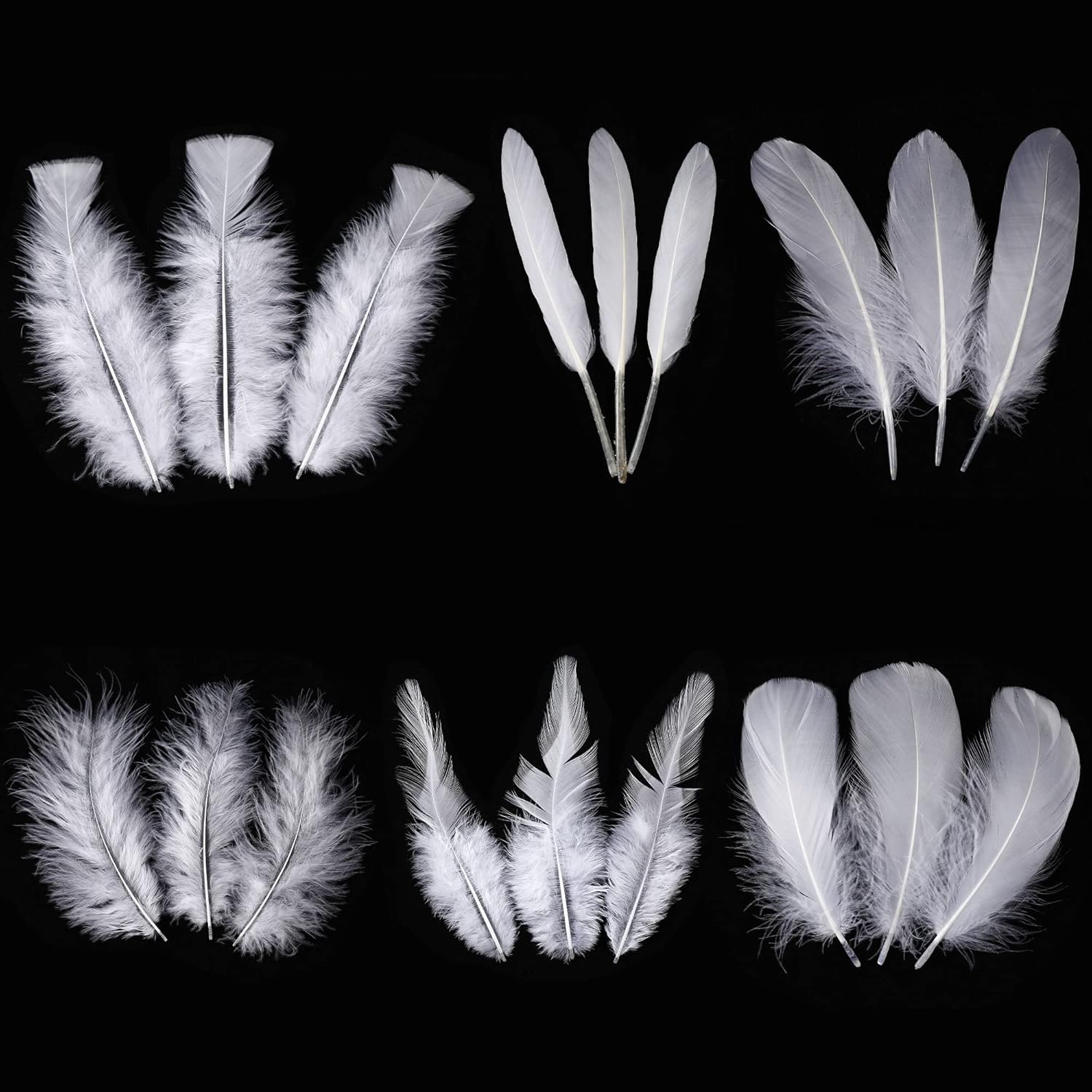 Larryhot White Craft Feathers Bulk 240pcs 6 Style Mixed