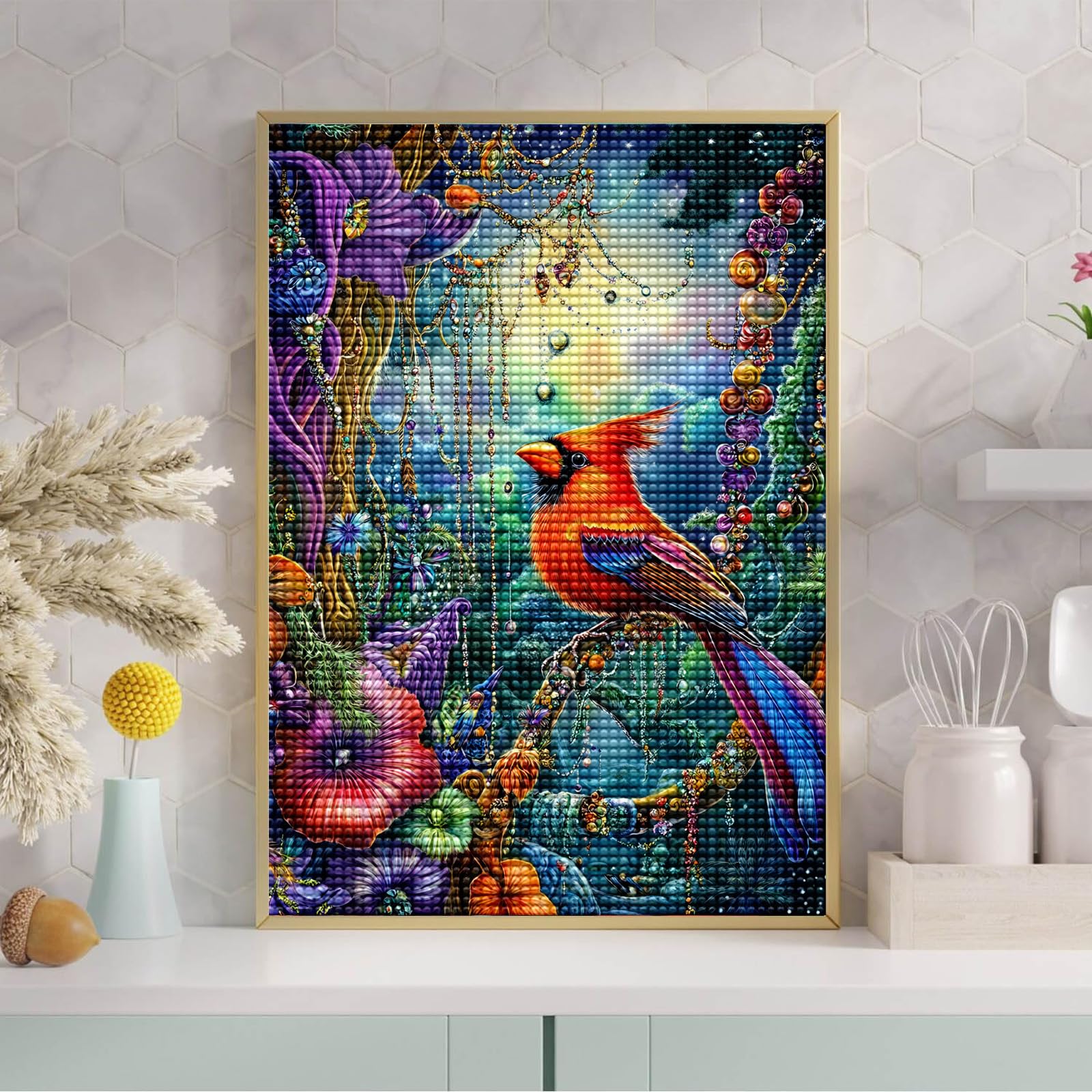 Anuver Cardinal Bird Diamond Painting Kit - 5D Full Drill 12x12 Inch DIY Diamond Art
