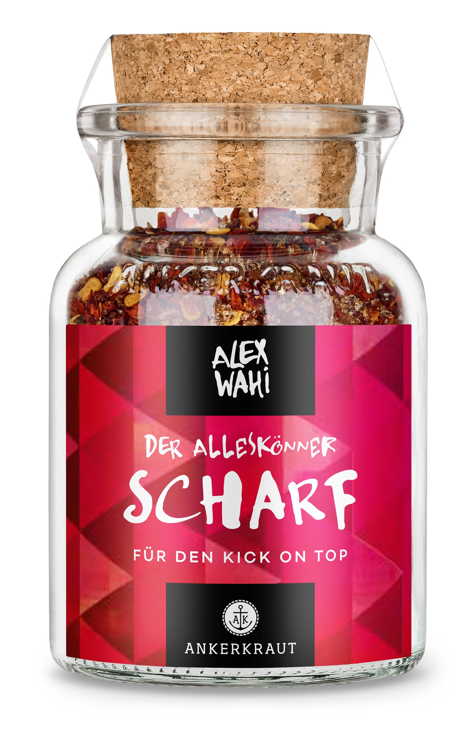 Ankerkraut Alleskönner scharf by Alex Wahi, Universal-Gewürz für Fleisch Gemüse Bowls Reis, Würze zum Kochen, Salz Chilischrot, Jalapeno geräuchert, Habanero und mehr, 90 g im Korkenglas