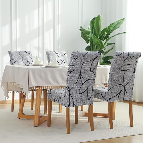 Miniatura 2 de Forcheer - Juego de 4 fundas elásticas para sillas de comedor con estampado elástico lavable extraíble para cocina hotel restaurante ceremonia de
