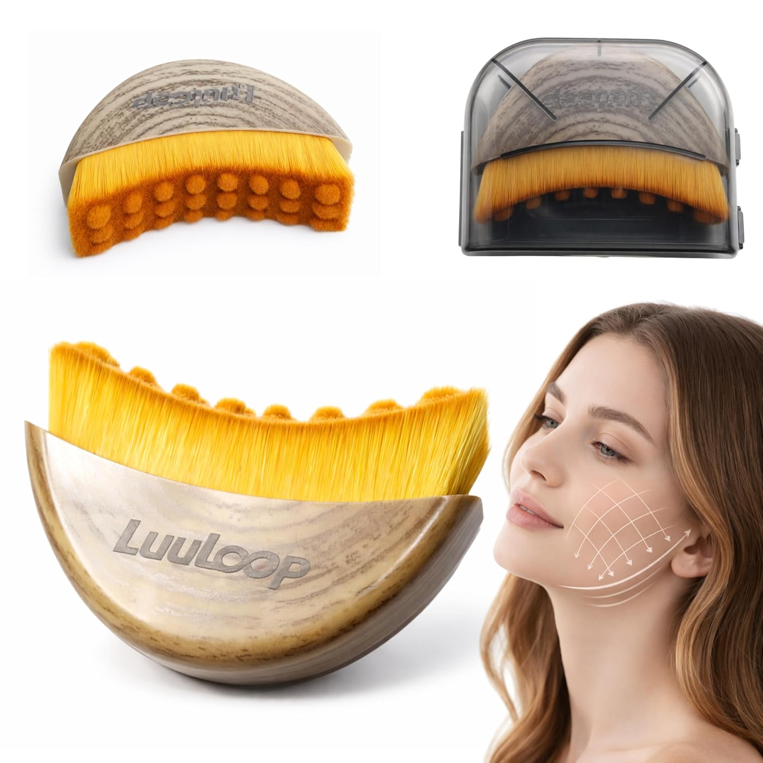 Lymphatic Contour Face Brush for Facial Massage Sculpting Manual Lymphatic Drainage Massager with Soft Hypoallergenic Bristles Natural Makeup