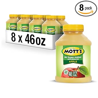 Mott's No Sugar Added Applesauce, 46 Oz Jar (Pack Of 8), Good Source Of Vitamin C, No Artificial Flavors