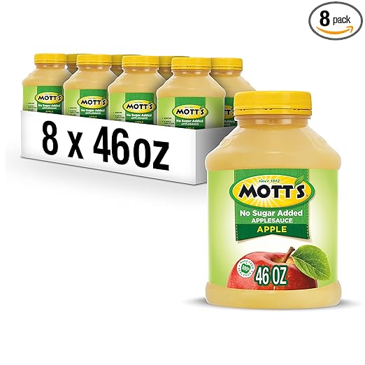 Mott's No Sugar Added Applesauce, 46 Oz Jar (Pack Of 8), Good Source Of Vitamin C, No Artificial Flavors