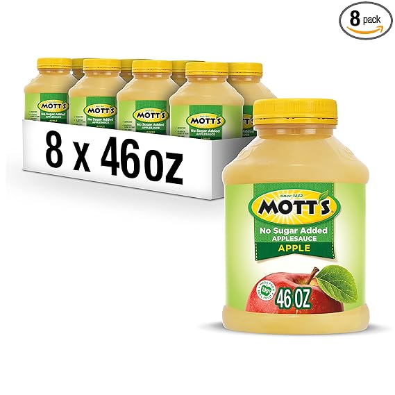 Mott's No Sugar Added Applesauce, 46 Oz Jar (Pack Of 8), Good Source Of Vitamin C, No Artificial Flavors