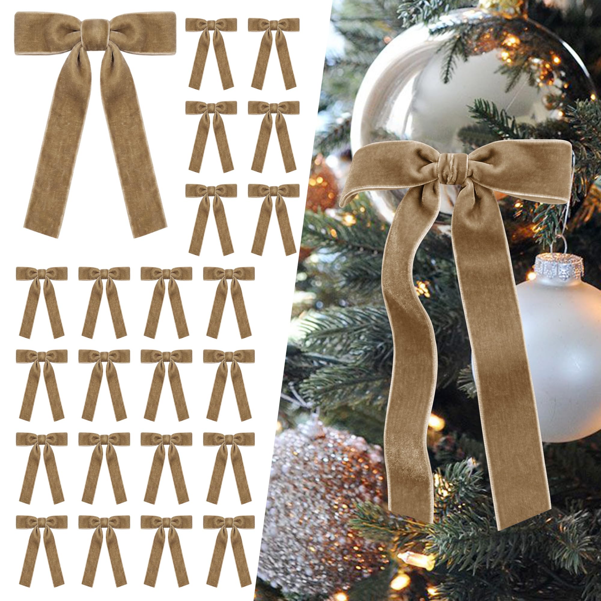 SIMISI RIBBON 24Pcs Christmas Velvet Ribbon Bows Decorations for Tree