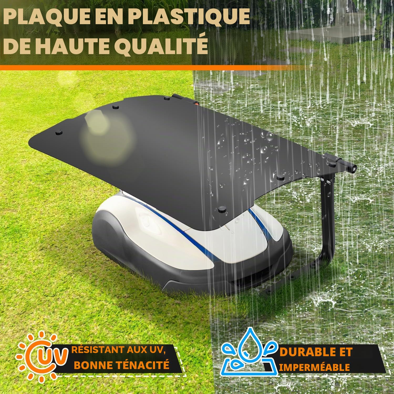 Daromigo Garage pour robot tondeuse - Abri de voiture couvert pour toit de robot tondeuse - Résistant aux intempéries - 73 x 57 x 40 cm - Matériau : métal + plastique