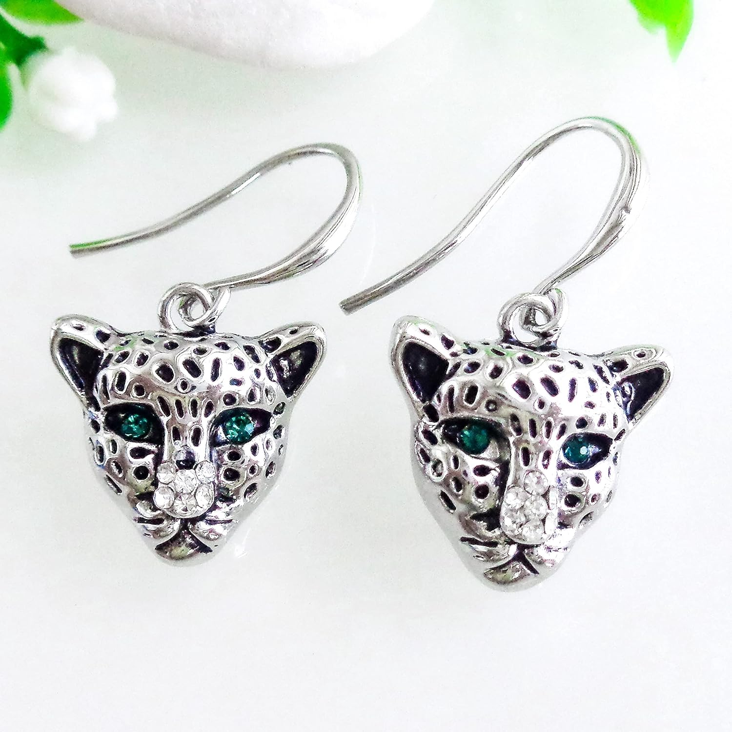 Navachi 18k Gold Plated Cheetah Leopard Head Crystal Dangle Drop Earrings - Image 5