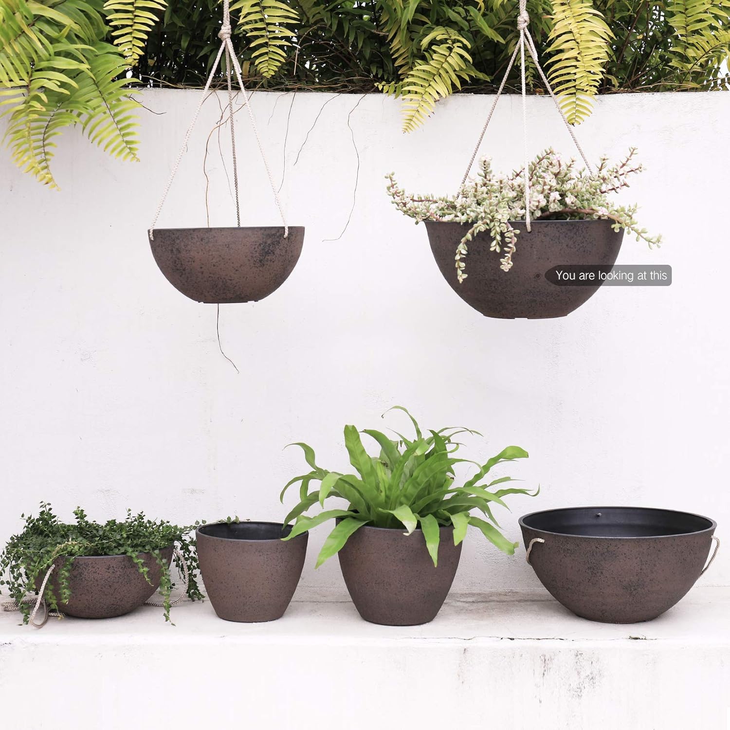 La Jolie Muse Large Hanging Planters, Flower Pots Outdoor Indoor, 13.2 Inch Garden Planters, New Iron Color, Set of 2 : Patio, Lawn & Garden