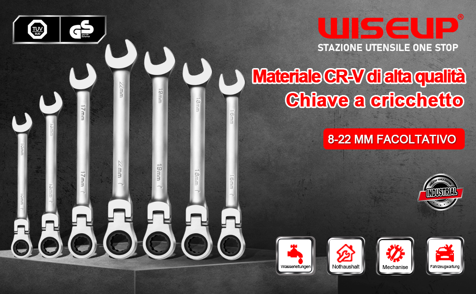 Chiave A Cricchetto Regolabile 180° | Acciaio CR-V 8mm | Doppia Estremità | Per Auto E Lavori Meccanici - Foto 7