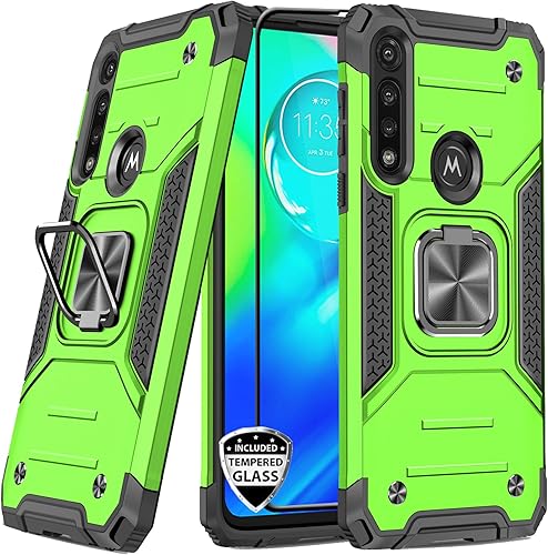 REEJAX Moto G Power Case con protector de pantalla resistente cubierta resistente con anillo magnético soporte para soporte de coche funda