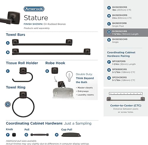 Vista 83 de Amerock Toallero negro mate – 7-9/16 pulgadas (7.559 in) de longitud – Soporte para toallas de baño y cocina Mate negro