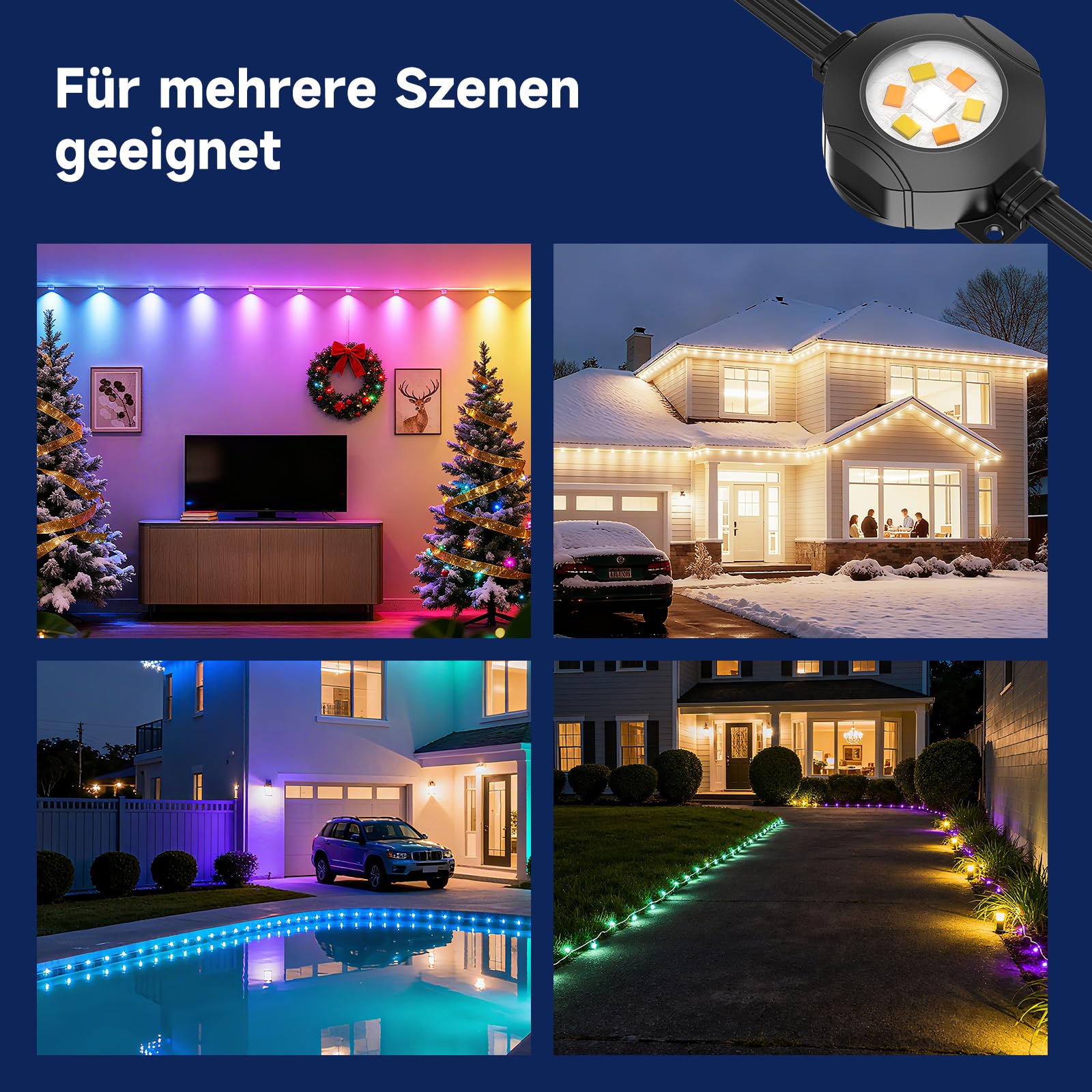 Permanente Außenbeleuchte Lights RGBICW 2700-6000K LED Lichterketten Outdoor IP67 Wasserdichte mit App Steuerung für Weihnachtsdekoration Gartenpartys und tägliche beleuchtung (50FT Schwarz)