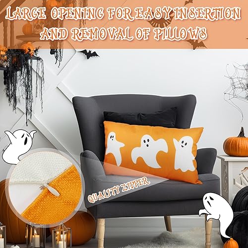 Miniatura 2 de Funda de almohada de Halloween de 12 x 20 pulgadas, fantasma, Halloween, lumbar, de lino, fundas de almohada decorativas para decoración del hogar