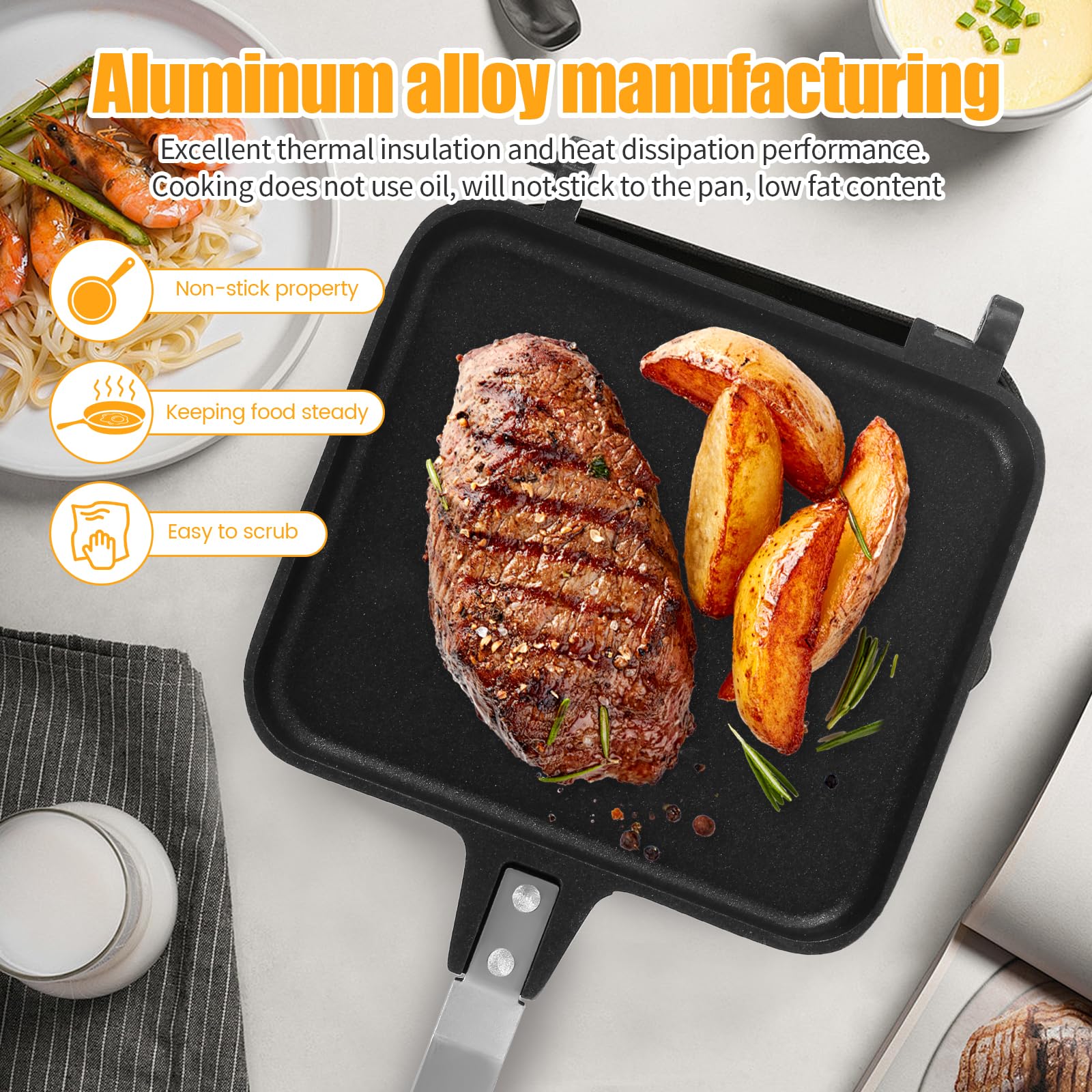 bigjvbfv Double Sided Frying Pan, Sandwich Maker, Aluminum Alloy Sandwich Maker Pan Non-Stick Sandwich Grill Pan Detachable Hot Sandwich Maker with Anti-Scalding Handle for Sandwich Making