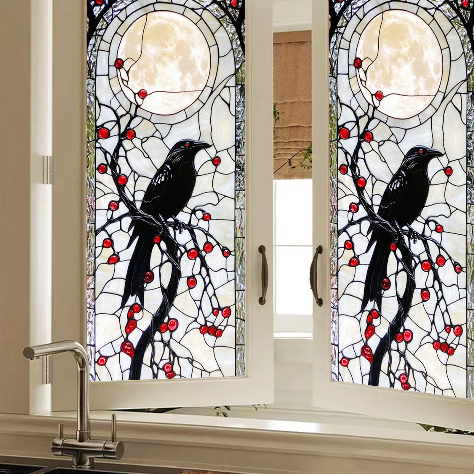 Hometitute Colorful#4 Gothic Raven Moon Privacy Window Cling 17.7X39.3 Pvc