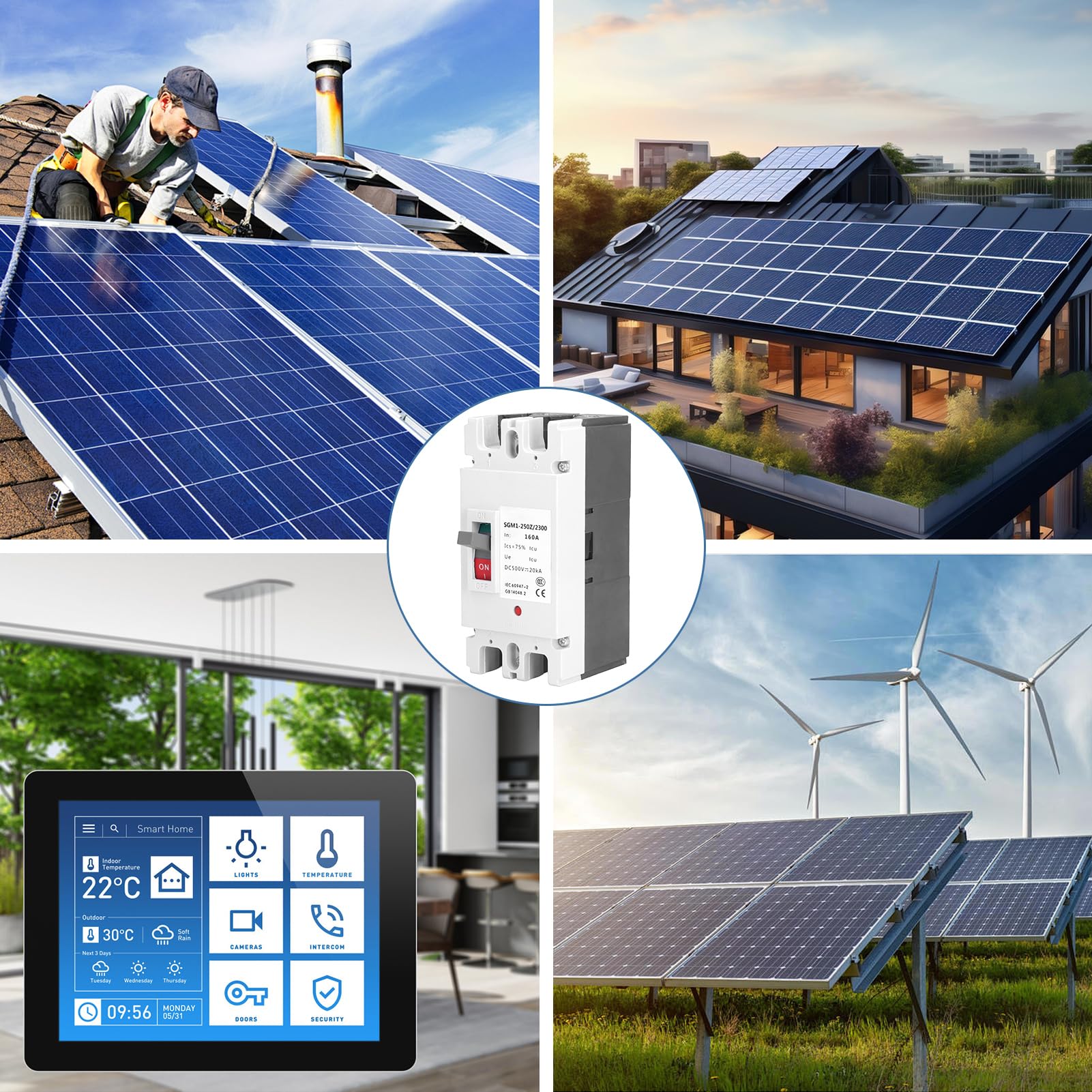 DC-Leistungsschalter 2p Kunststoffgehäuse-Leistungsschalter Solarschalter 500 V 160 A, Geeignet für Solarpanel-Stromnetzsysteme