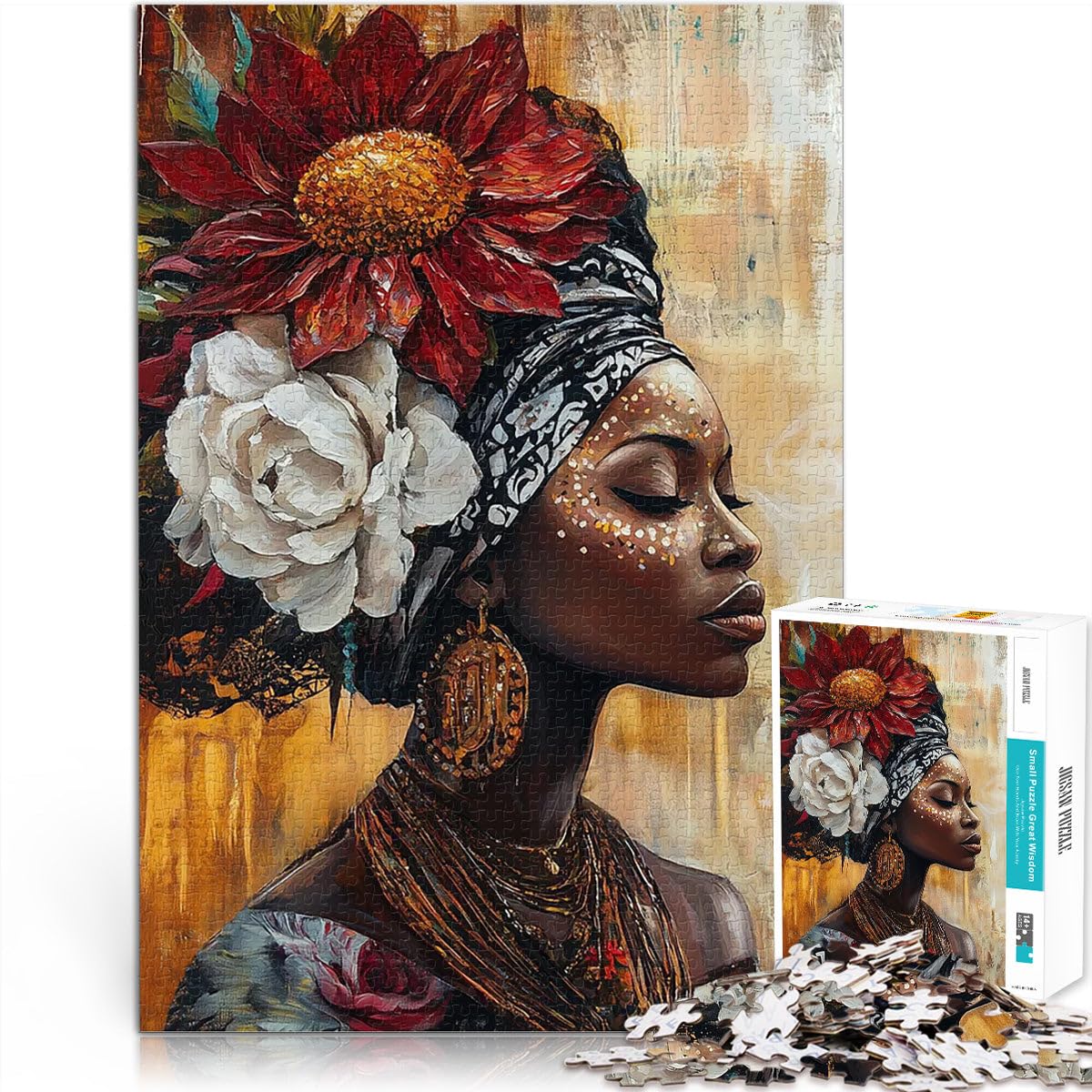 Rompecabezas de 2000 Piezas para Adolescentes Mujer Africana con Flor Difícil Difícil Decoración de Pared cumpleaños y Navidad 70x100cm