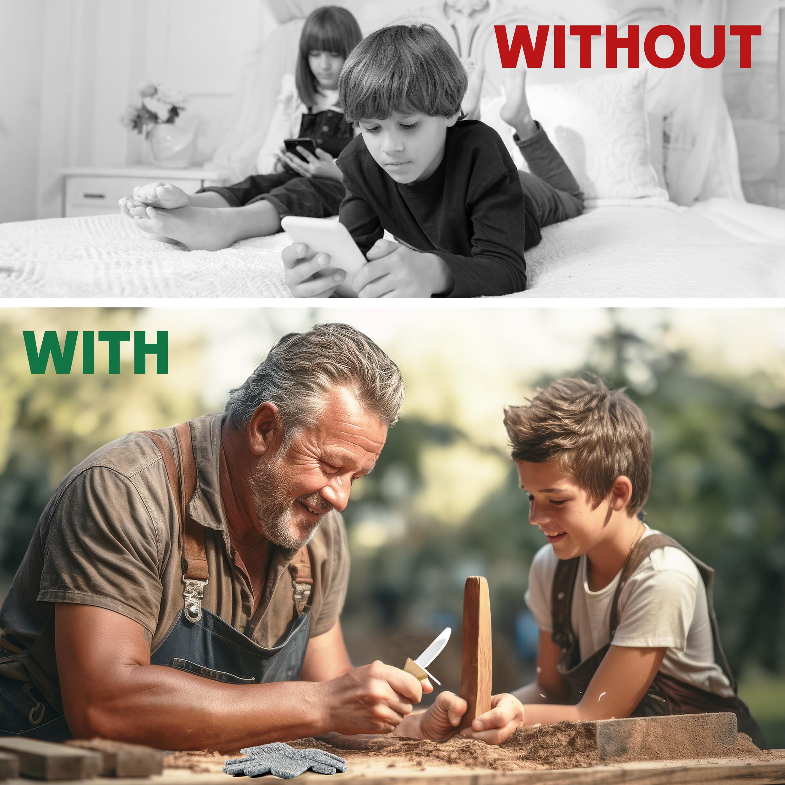 Eli® Coltello da intaglio per bambini con tasca in feltro dai 6 anni in su, set da intaglio per bambini, con guanti resistenti al taglio, coltello da intaglio per bambini, strumento per intaglio,