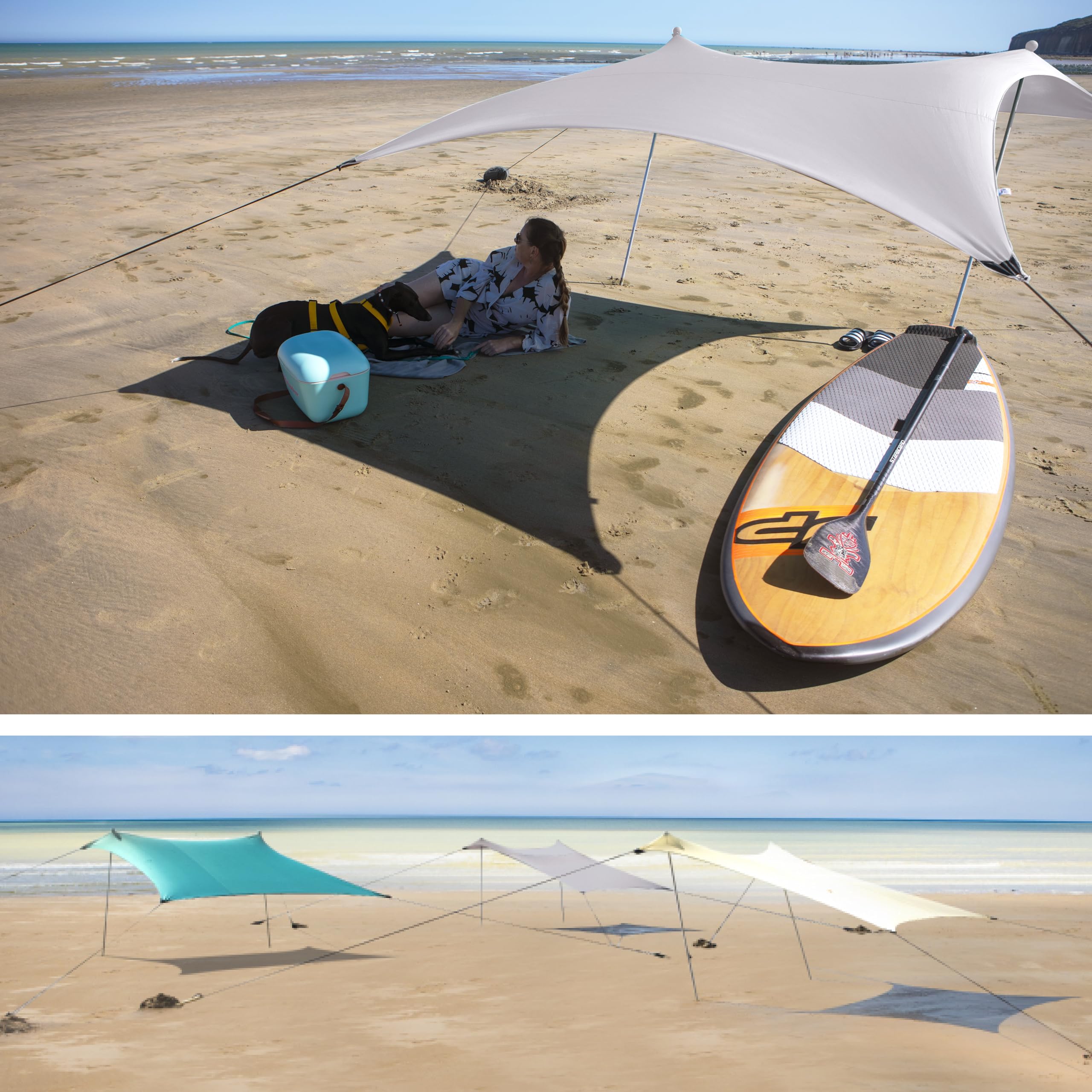 Meister 6819520 Voile d'ombrage - 210 x 210 cm - Protection UVA/B - SPF50+ - pour jusqu'à 4 Personnes - avec ancrages de Sable - Gris - Tente de Plage