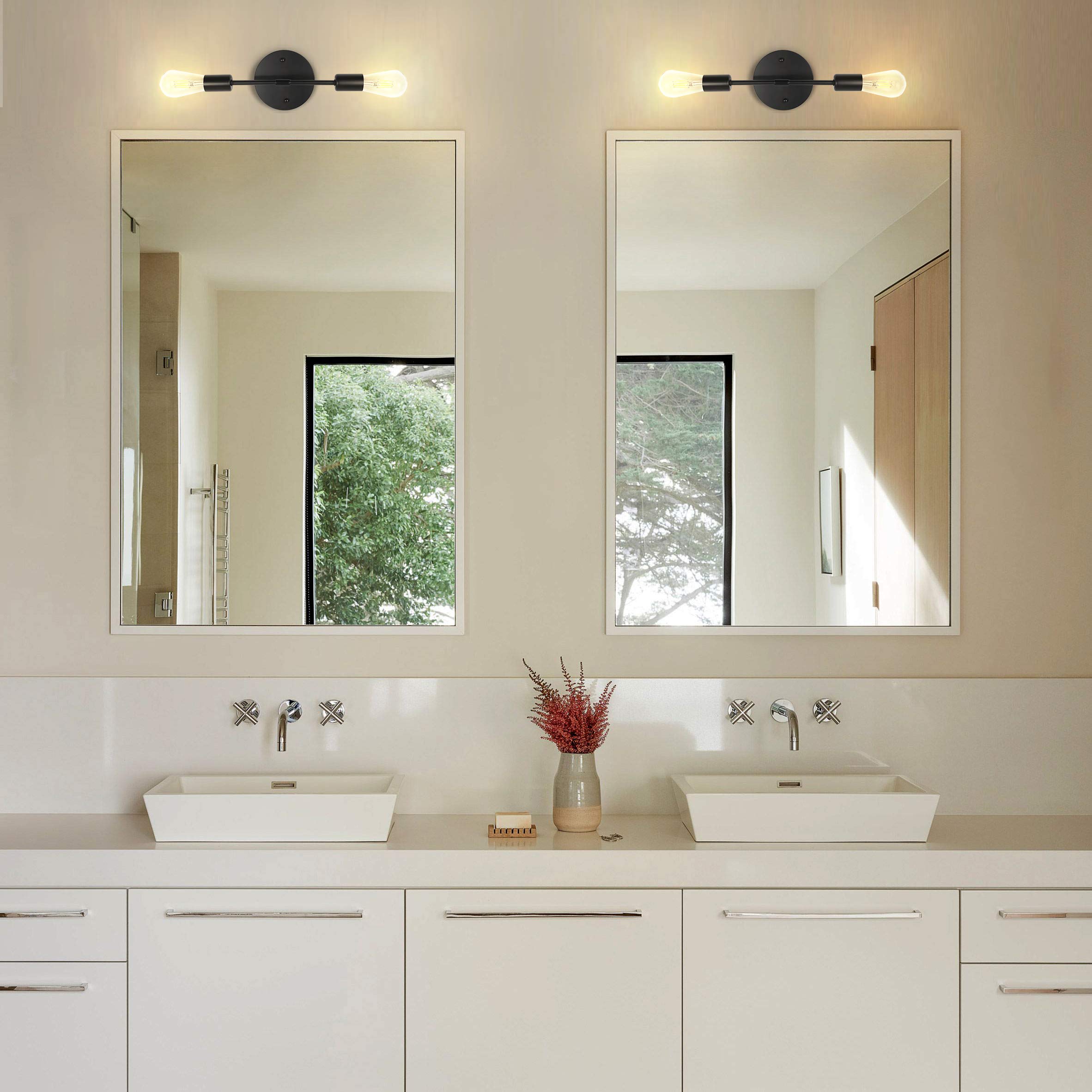 Modern Industrial Black Bathroom Vanity Light Fixtures, Farmhouse Wall Sconce for Bedroom Living Dining Room Foyer (Round - 2 Pack)