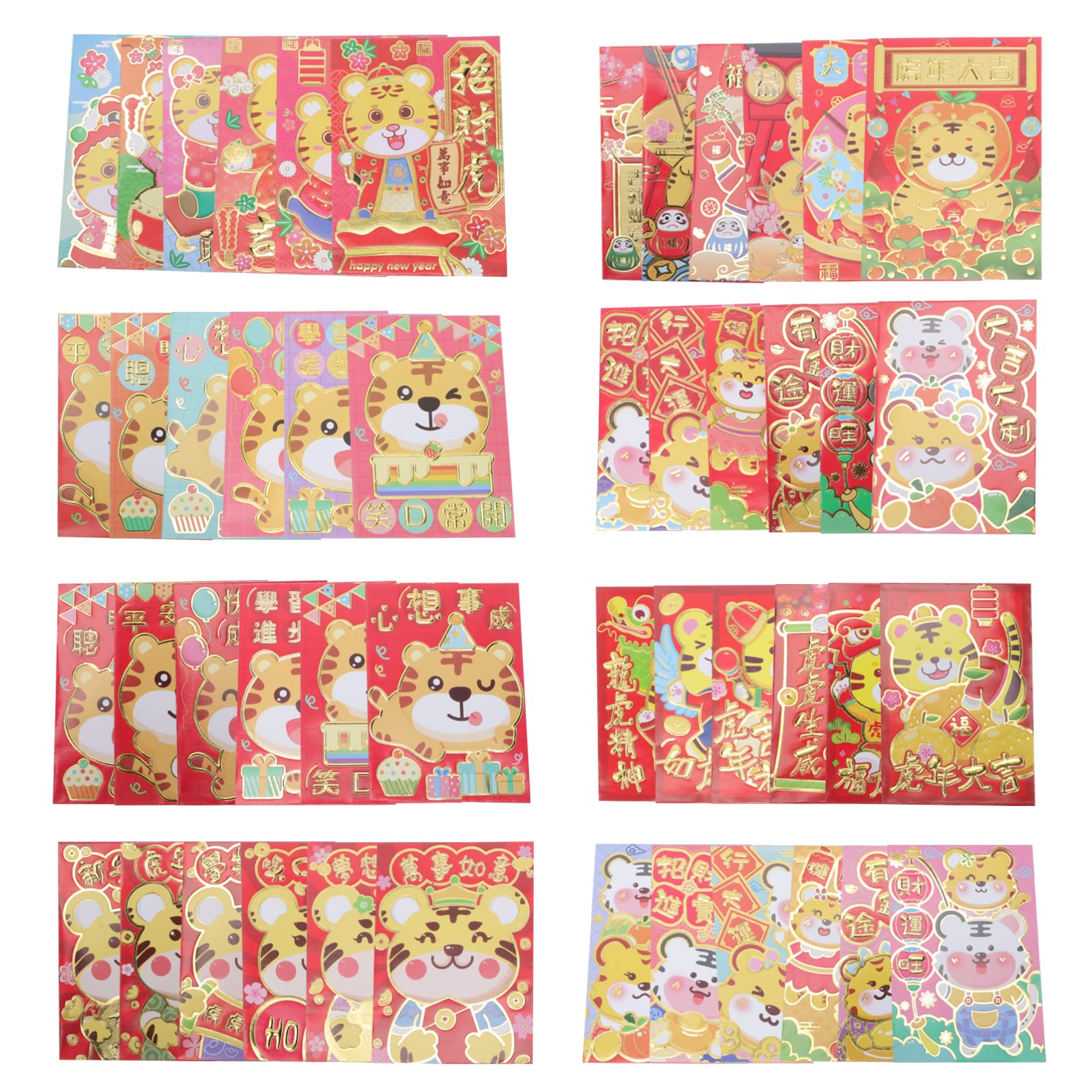 Chinese New Year Red Envelopes: 48pcs Chinese 2022 Year of Tiger Hong Bao Lucky Money Red Packets for Chinese Lunar New Year Spring Festival Supplies (As Shown)-image-33
