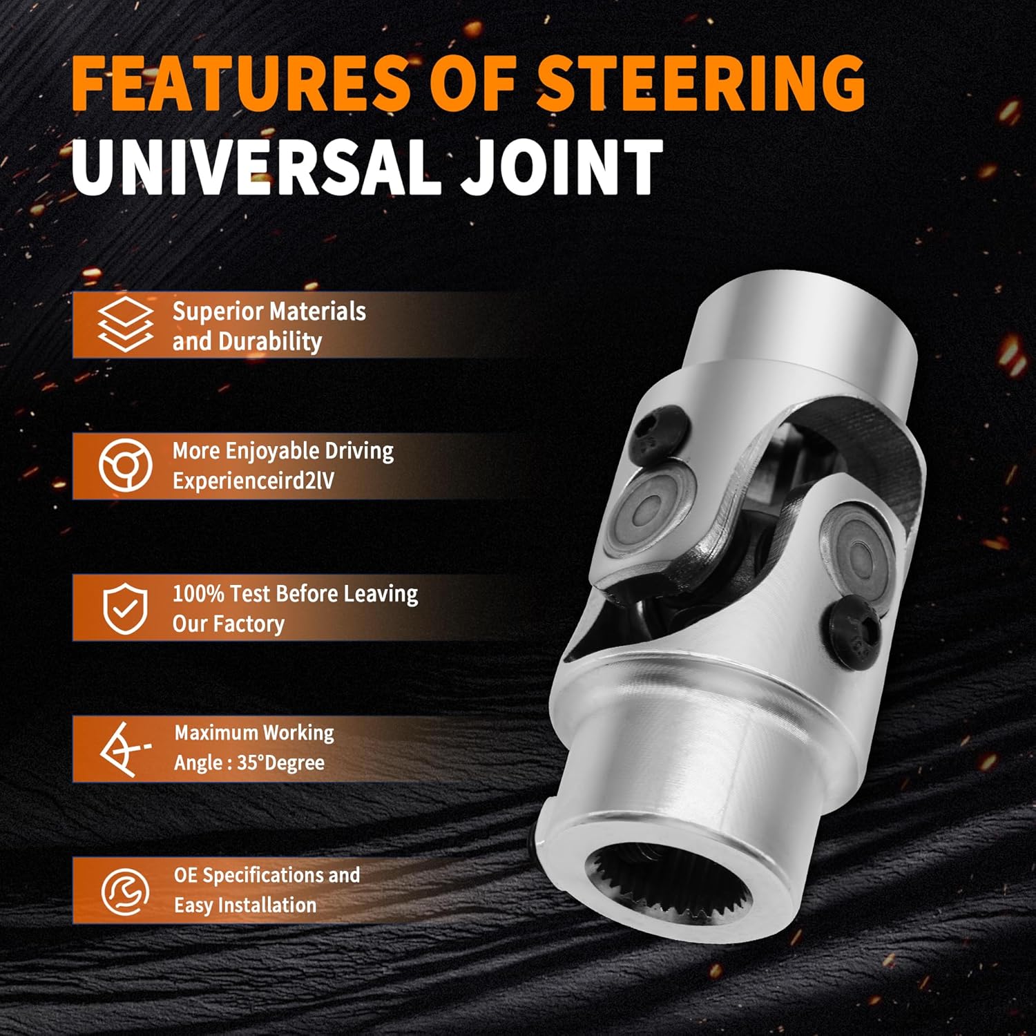 3/4" -30 Spline X 3/4" DD Chrome Steering Universal Joint Single U Joint Shaft