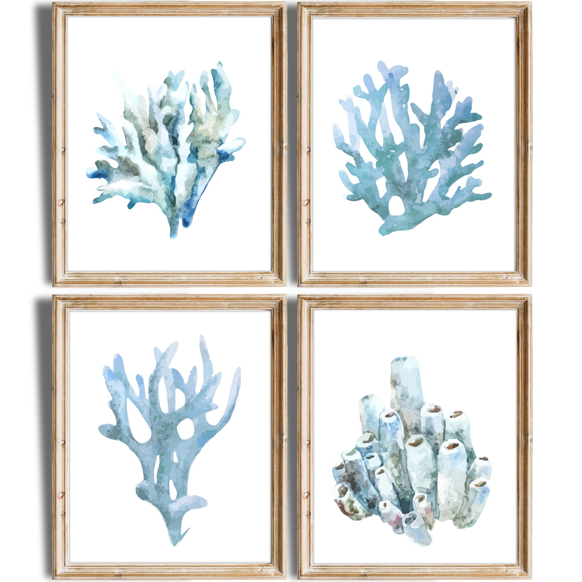 Beach Coral Wall Decor (Set of 4) Art Print - 8x10 (Unframed) | Tranquil Coastal Scenes | Home Dcor for Ocean Lovers and Coastal Dcor Enthusiasts | Captivating Imagery for Relaxation and Inspiration