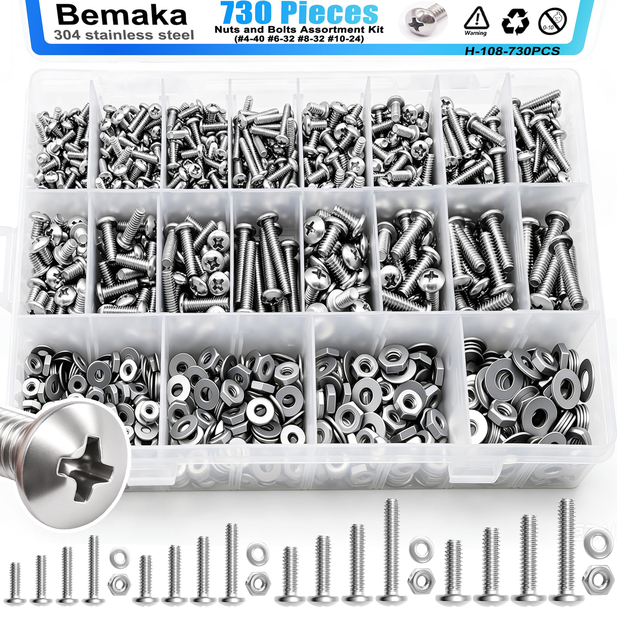 1287Pcs Nuts and Bolts Assortment Kit, 304 Stainless Steel Bolts Machine Screws Hardware Assortment Kit, Metric & SAE Phillips Pan Head Screws, Assorted Bolts, Nuts and Washers Kit — Amazon image 31