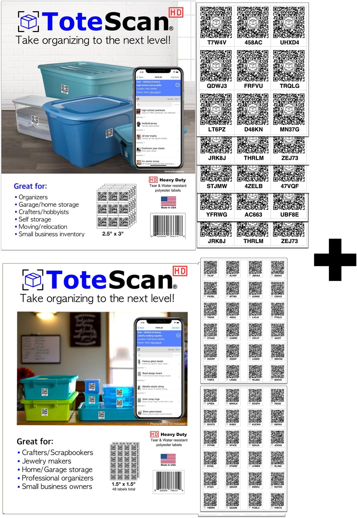 ToteScan Intelligent QR Code HD Large (2.5"x3") and HD