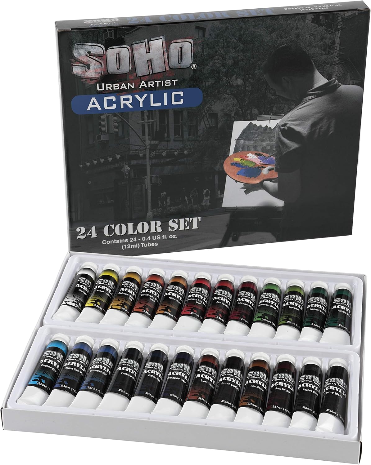 Soho Urban Artist Acrylic Paint - Thick, Rich, Water-Resistant, Heavy Body Paint, Assorted, Set of 48-12mL
