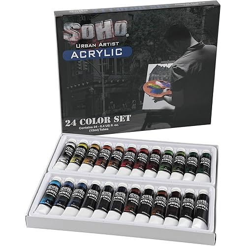 Soho Urban Artist Acrylic Paint - Thick, Rich, Water-Resistant, Heavy Body Paint, Basic Set of 24, Set of 24-12mL