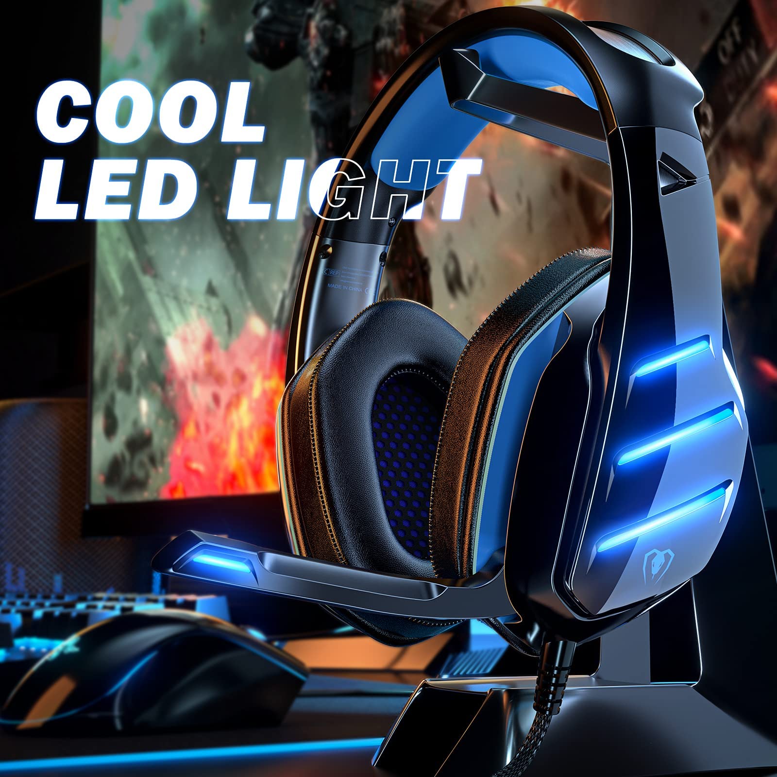 Cuffie Gaming PS4 PS5, Bass Profondo Stereo per Xbox One PC Mac con Microfono e Cancellazione del Rumore