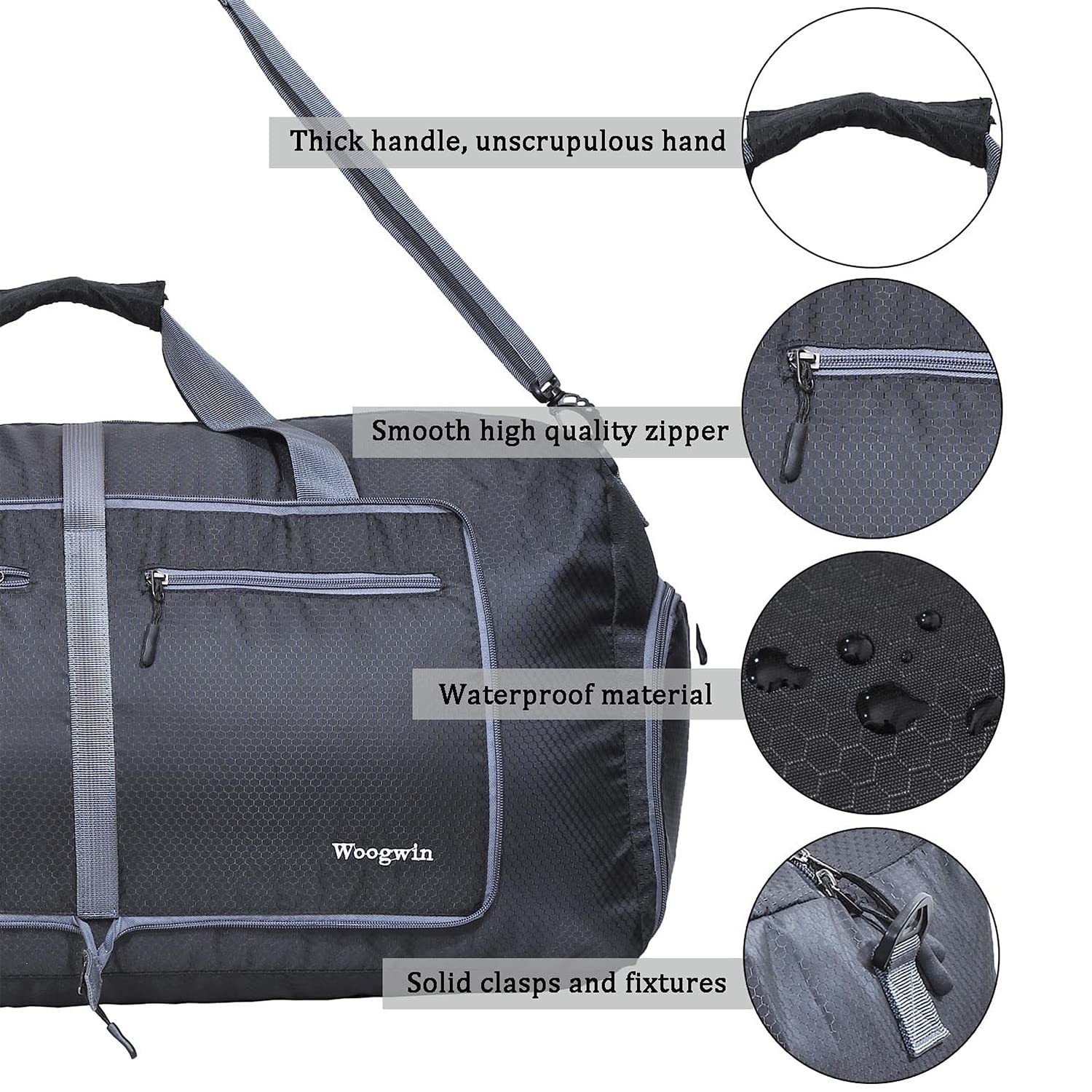 60L Borsone da Viaggio Grandi Pieghevoli Borsone Palestra Uomo Donne Borsa da Leggero e Impermeabile Borsoni Weekend Notturno per Campeggio Bagagli Sport Vacanza