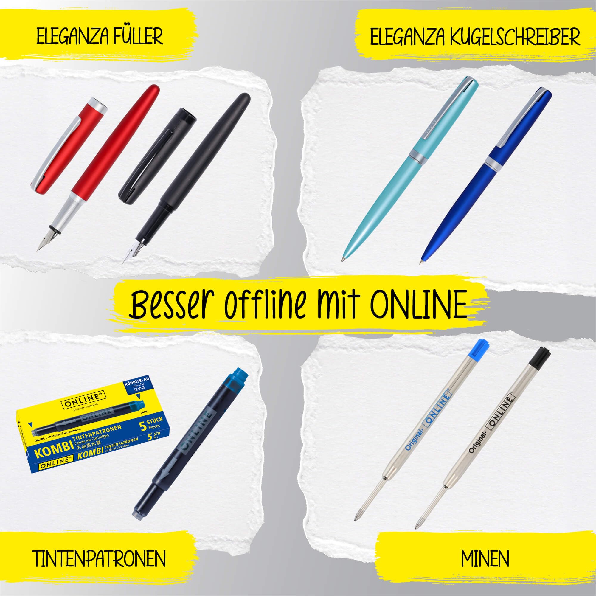 Online Juego de escritura Eleganza Pure Black I contiene bolígrafo, pluma estilográfica y estuche de piel auténtica, 3 piezas, en caja de regalo, pluma estilográfica para cartuchos estándar, Kulli con