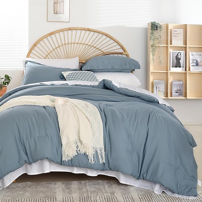 weigelia Dusty Blue Comforter Set 7 Pieces Queen Comforter Set