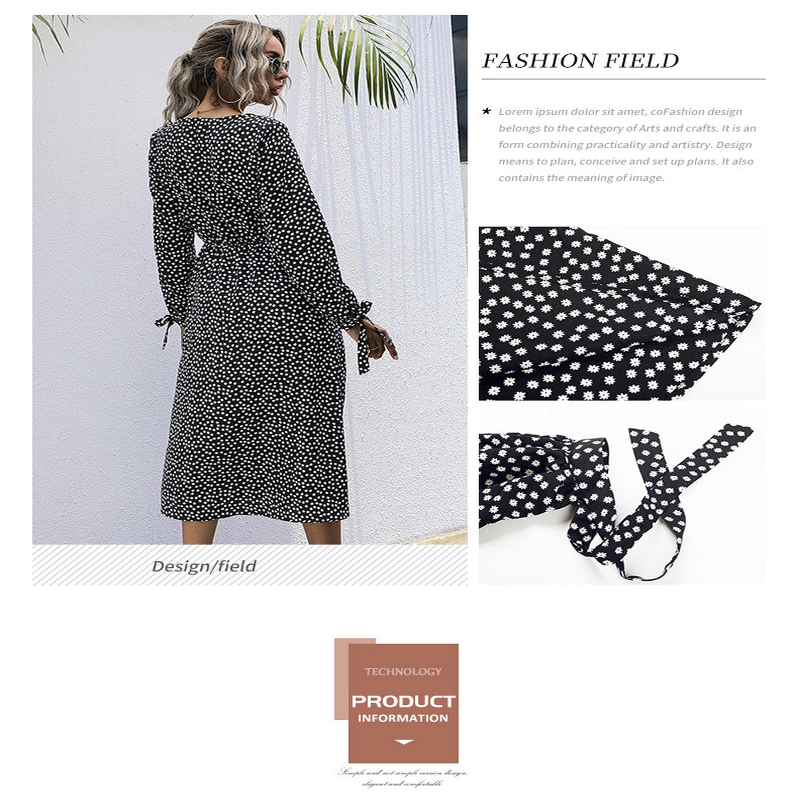 Vestidos de verano para mujer, vestido midi de lunares, con botones, acampanado, vestido camisero con cuello en V, vestido fluido, YYEFNMAZ