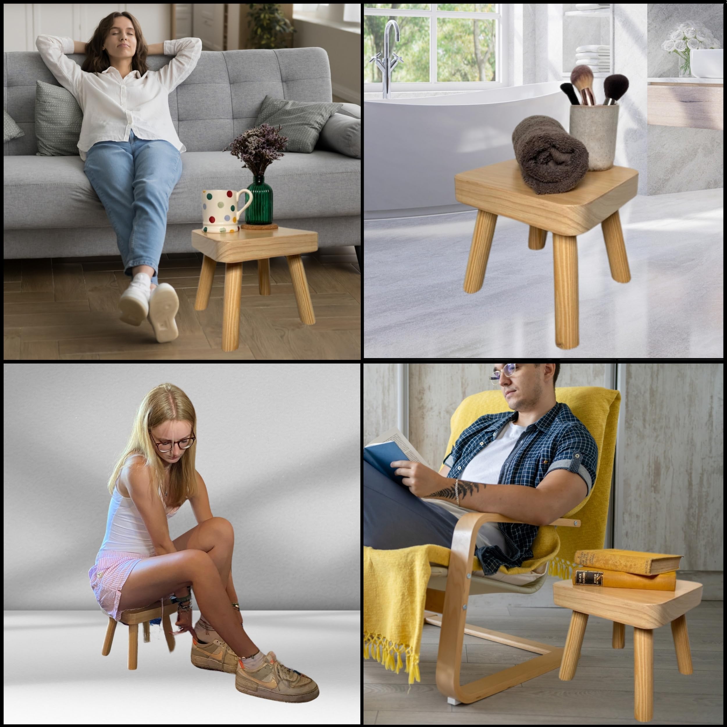 Plant Stand Wooden Table Stool Display Wood Stands Plants Indoor Step Kids Flower Pot Planter Side Table Mini Pots Holder Holders Small Bedroom Bathroom Living Room Kitchen Bedside Garden (Small) - Image 3
