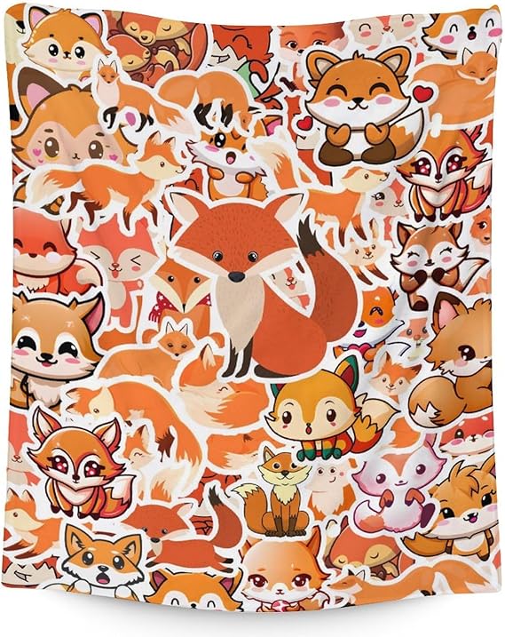 Mercuryelf Fox Throw Blanket - Soft, Fuzzy & Warm - 40x50 Inches Flannel Blankets for Travel, Office - Orange Funny Throws Gift for Kids