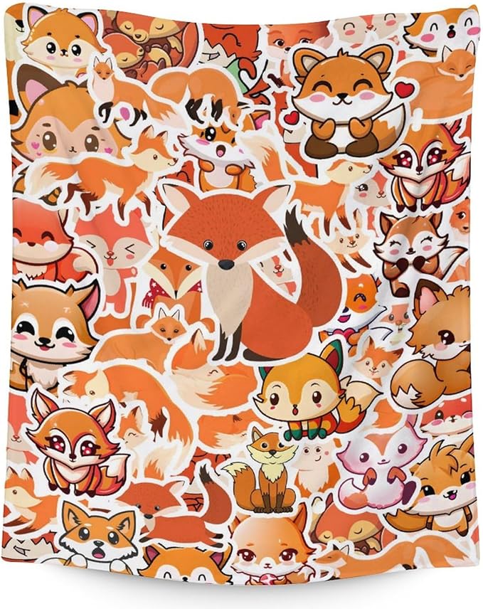 Mercuryelf Fox Throw Blanket - Soft, Fuzzy & Warm - 40x50 Inches Flannel Blankets for Travel, Office - Orange Funny Throws Gift for Kids