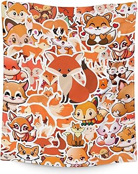 Mercuryelf Fox Throw Blanket - Soft, Fuzzy & Warm - 40x50 Inches Flannel Blankets for Travel, Office - Orange Funny Throws Gift for Kids