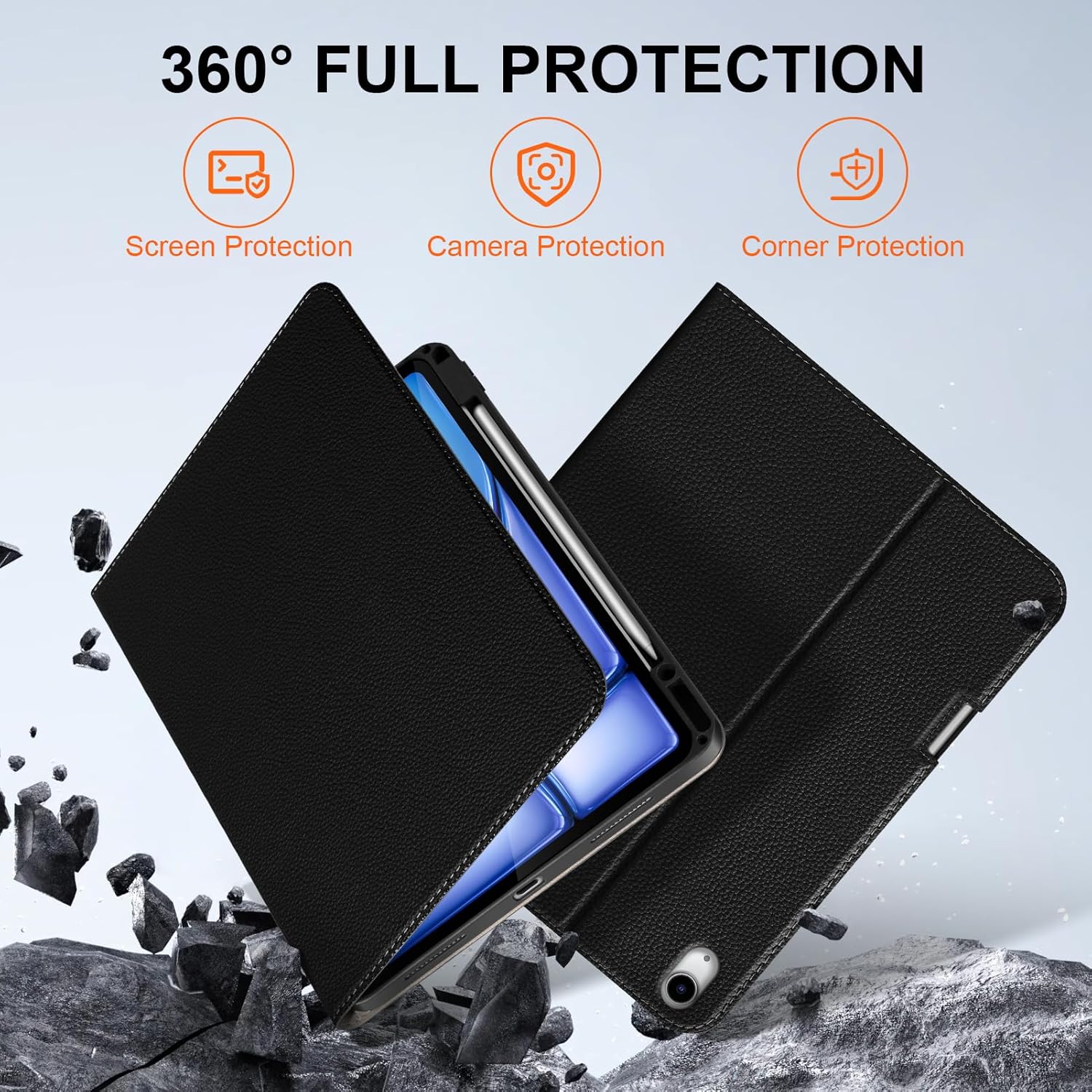 for iPad Air 13 Inch Case M4/M3/M2 (2026/2025/2024), Leather Protective Shockproof Smart Cover,Apple Pencil Holder,Adjustable Stand - Auto Wake/Sleep and Multiple View Angles,Black