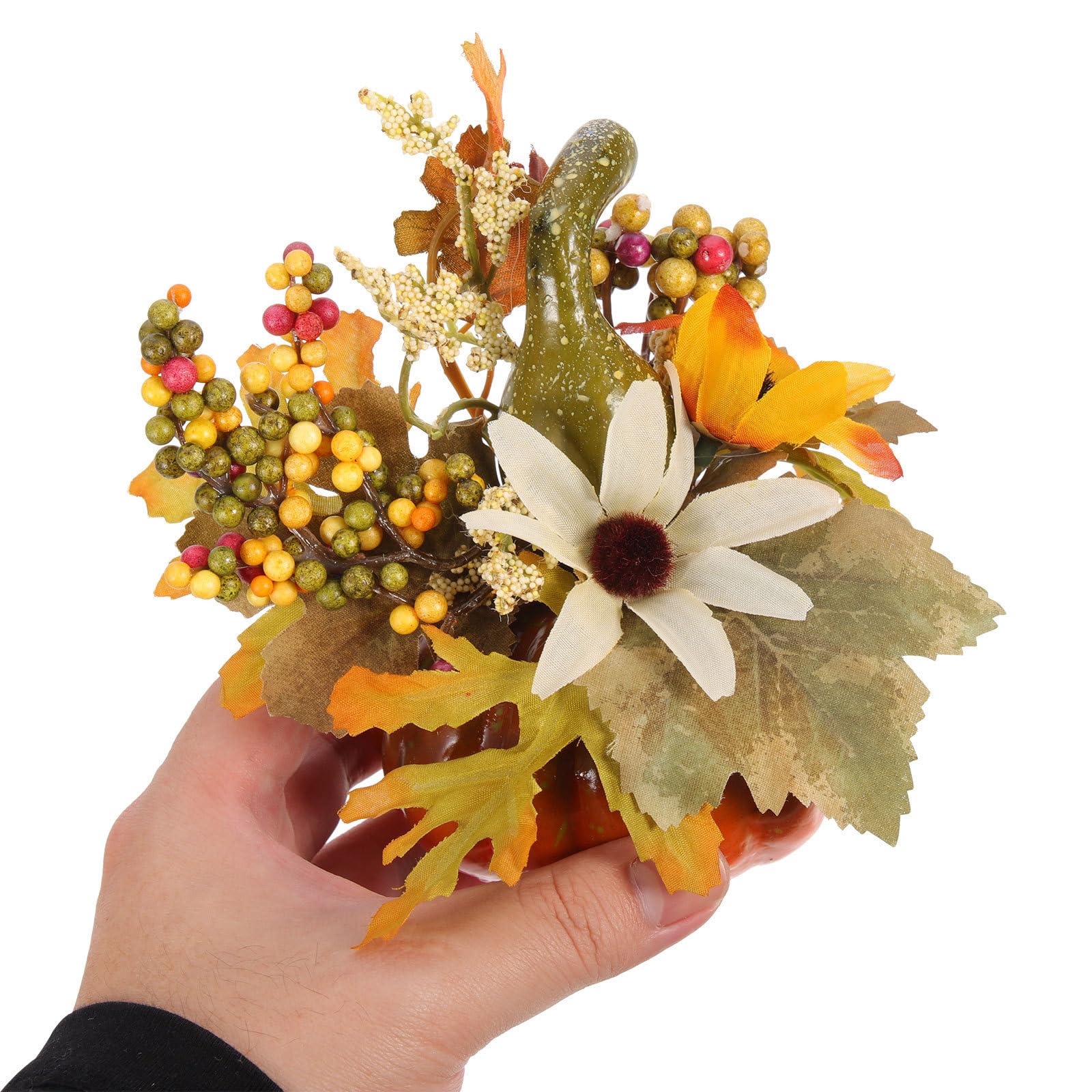 Künstliche Kürbisdeko mit Grünem Ahornblatt und Sonnenblume aus Kunststoff 1 Stück Zufälliger Stil Herbstliche Tischdekoration für Halloween und Herbstschmuck