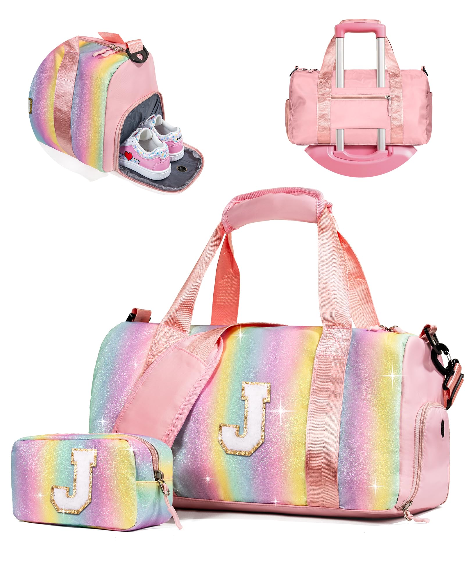 Vogewood Gifts for Niece-Girl Gym Bag with Shoe Compartment, Kid Personalized Weekender Overnight Bags, Initial Travel Tote with Makeup Pouch,