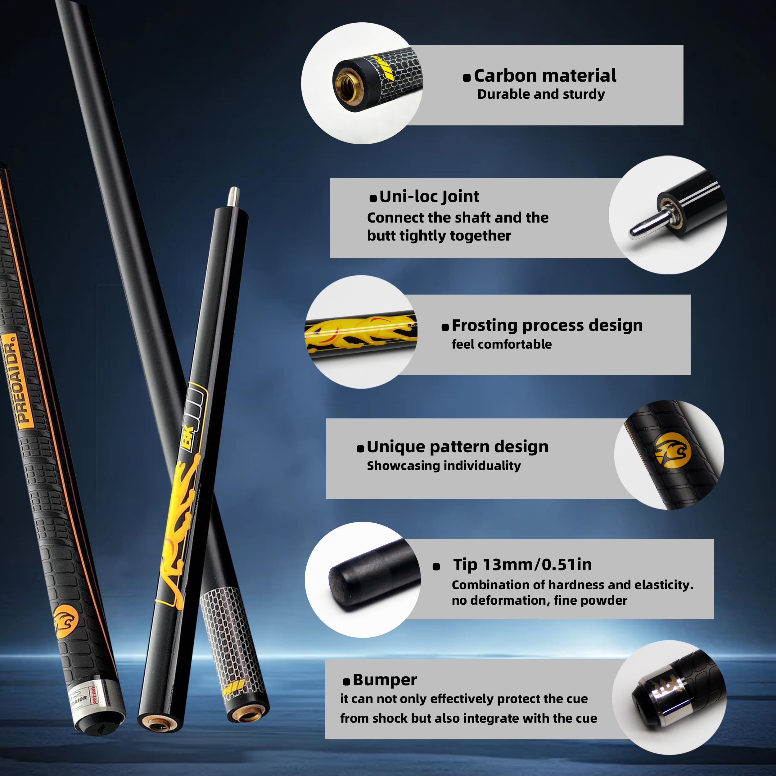 Break Jump Billiard Cue - 3-Piece Carbon Fiber Pool Stick｜13mm