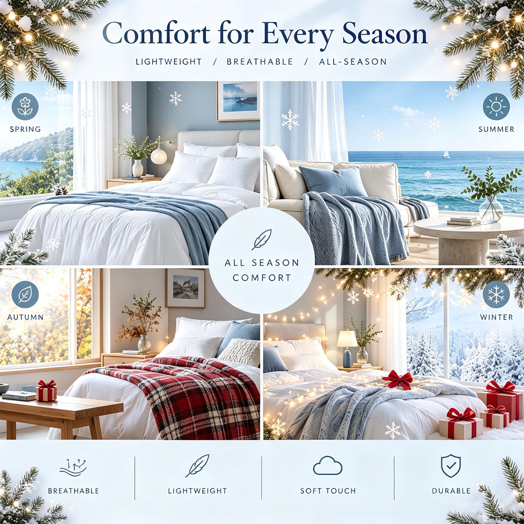 Christmas Housse de Couette Animaux Mignons, Parure de Lit avec 2 Taies