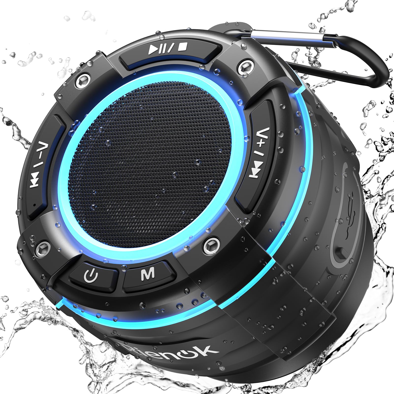 RlENOK Shower Speaker Bluetooth FM Radio IPX7 Waterproof 12H Playtime RGB  Lights Portable Speakers Wireless Bluetooth Mini Speaker with Suction Cup