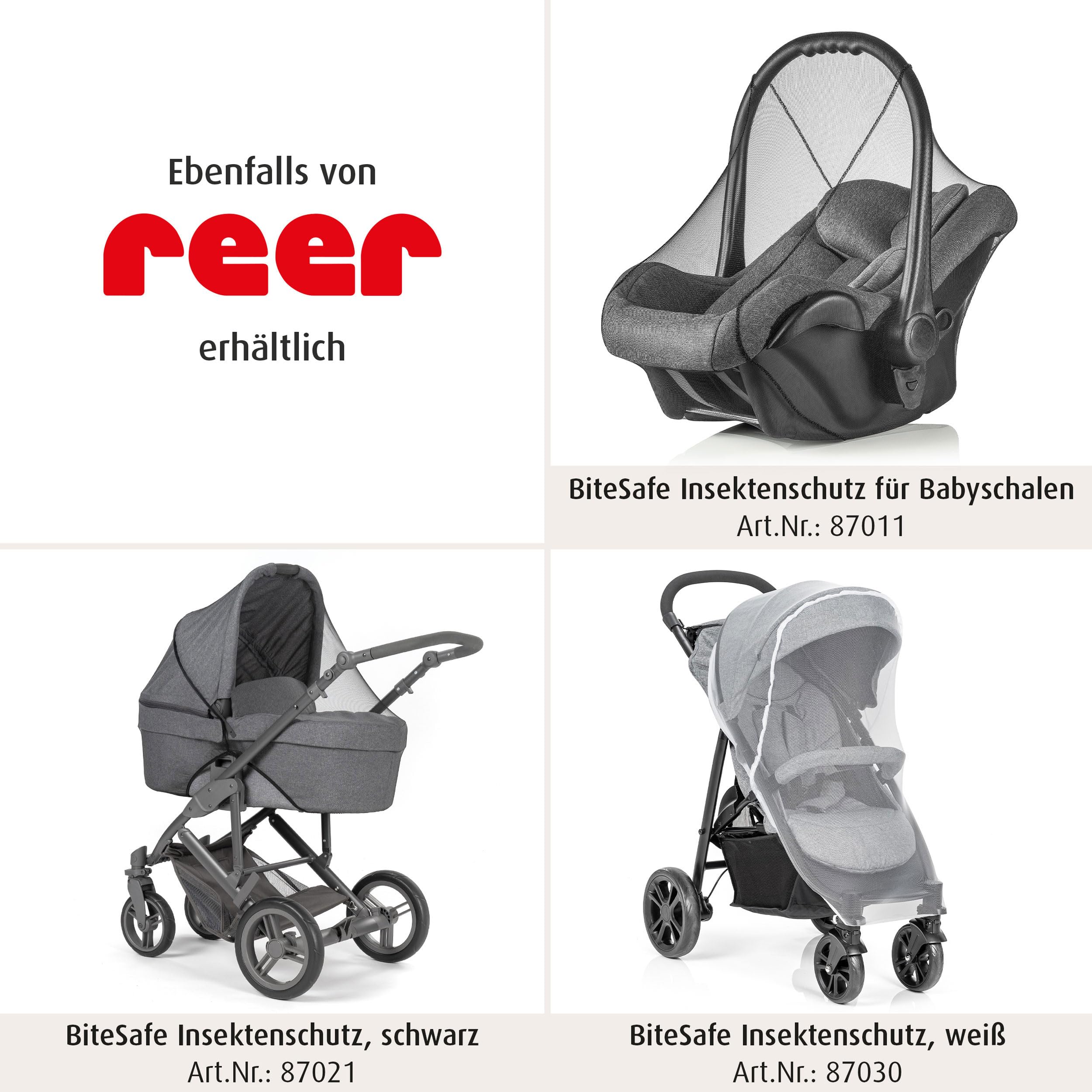 reer BiteSafe ulepszona ochrona przed owadami do łóżeczka dziecięcego, moskitiera do łóżka podróżnego, siatka przeciw owadom, ochrona przed komarami dla niemowląt, biała, bardzo duża, 87040