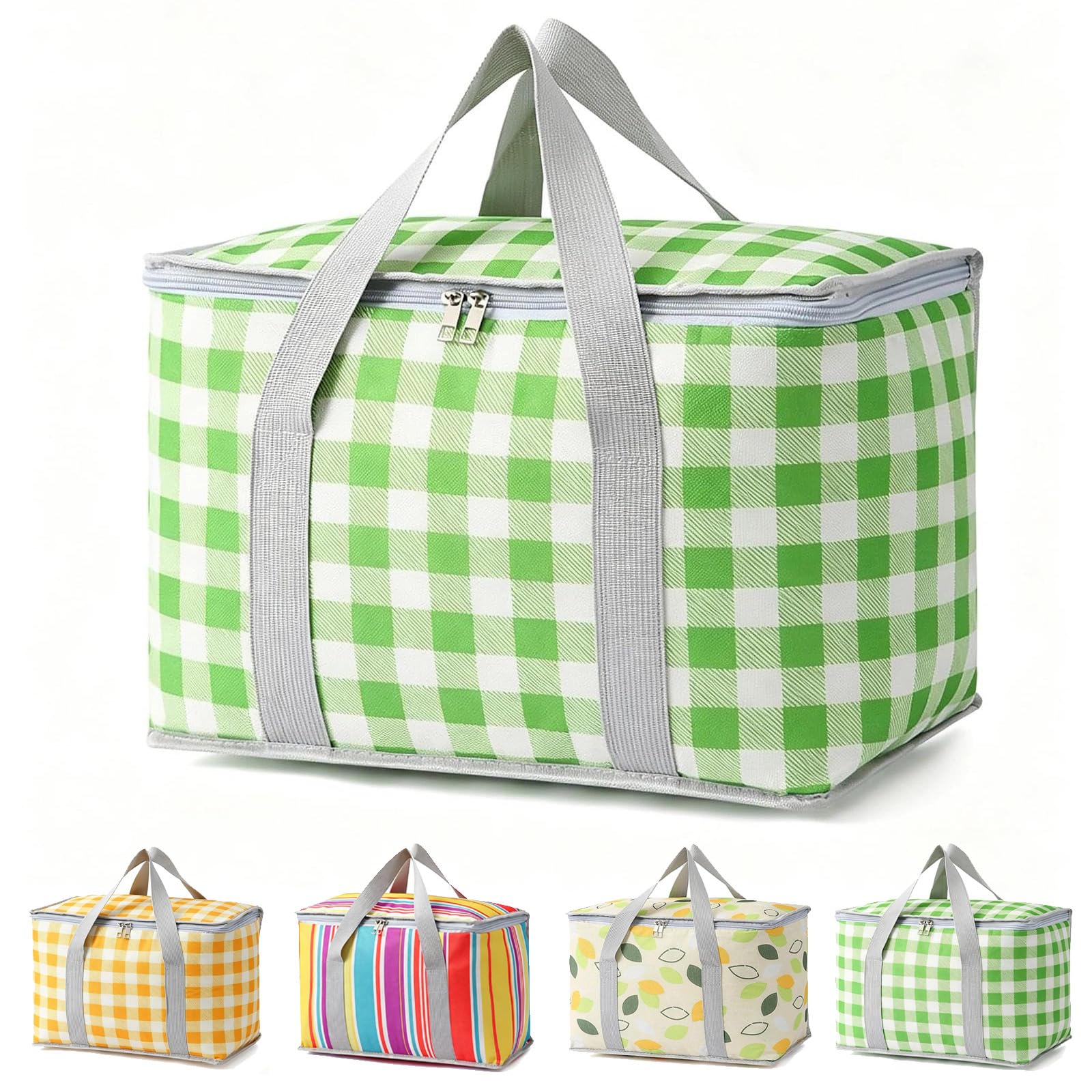 NIFTYY Insulated Picnic Basket, 35 x 20 x 20 cm Cooler Bag Hot or Cold Food, Portable Waterproof Beach Bag with Handle, Foldable Yellow Lunch Tote for Campi (green) — image 1